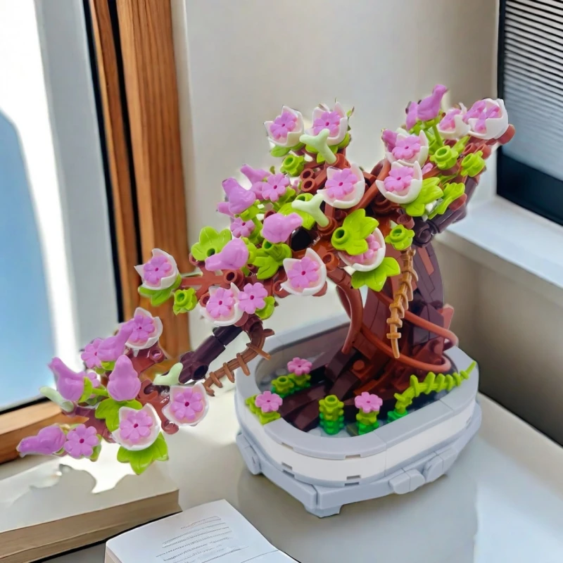 Bonsai Garden Lego - 462ピース 桜盆栽 ビルディングブロックセット クリエイティブな植物鉢植えブーケ DIYキット ホームデコレーション