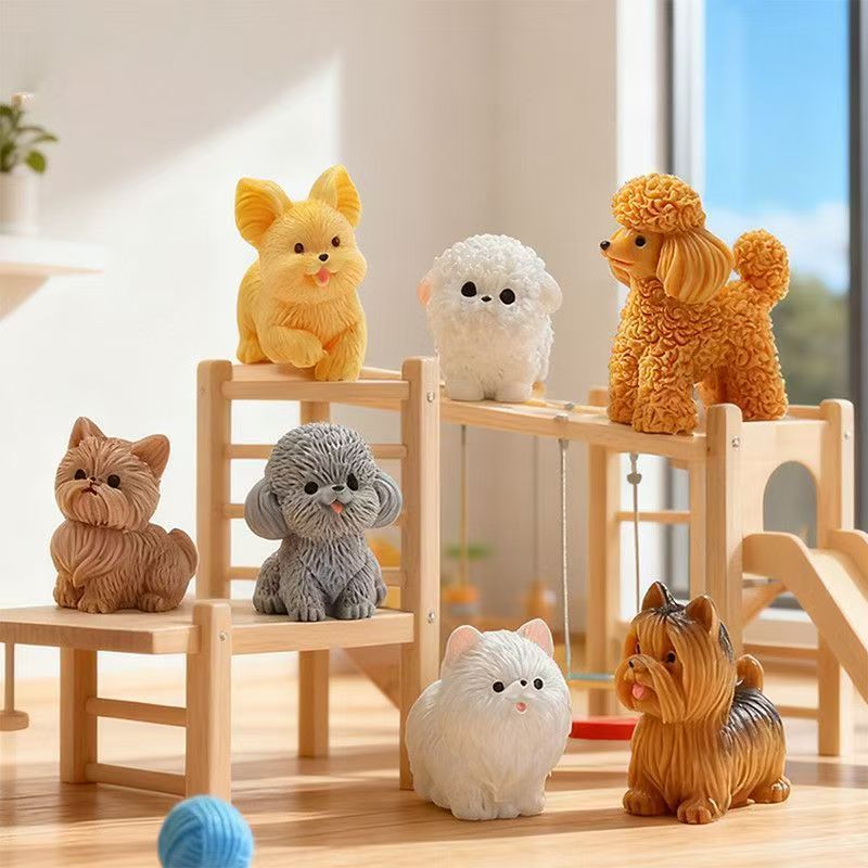 Bonsai Garden Miniature - かわいいテディプードルの子犬、小型犬の装飾品、樹脂製のミニチュアフィギュア、盆栽、マイクロランドスケープ、妖精の庭の装飾に最適な小さな置物