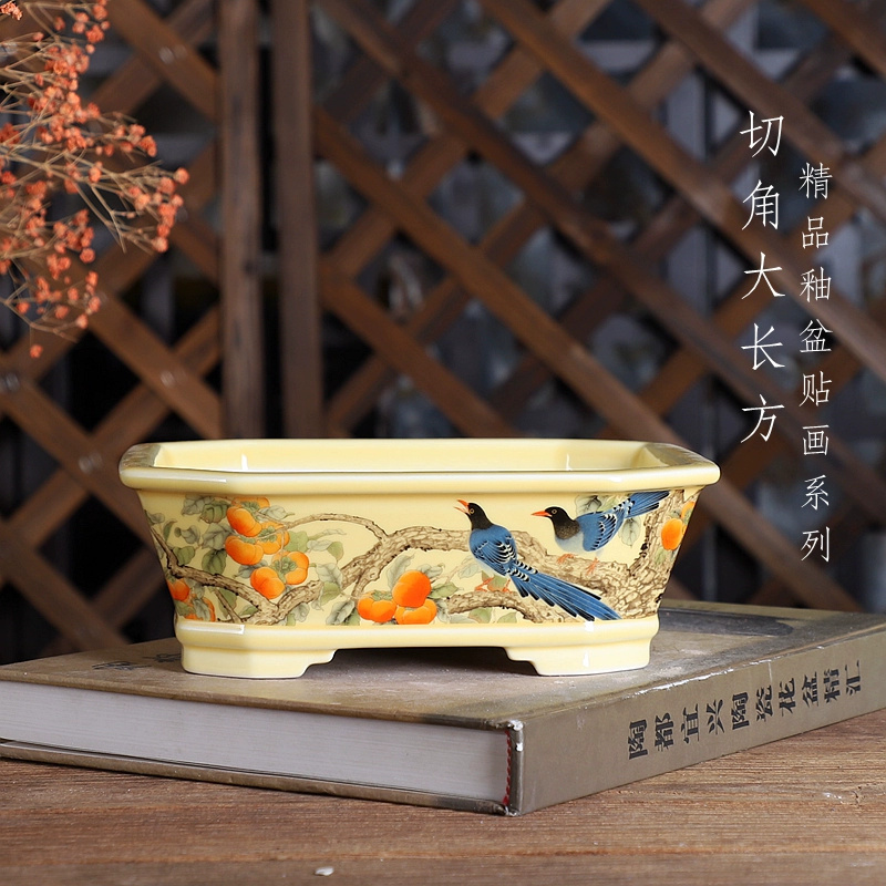 Bonsai Garden Desk - 磁器長方形盆栽ポット、伝統的な中国のパターン、部屋、ホームテーブル、デスク、庭の装飾
