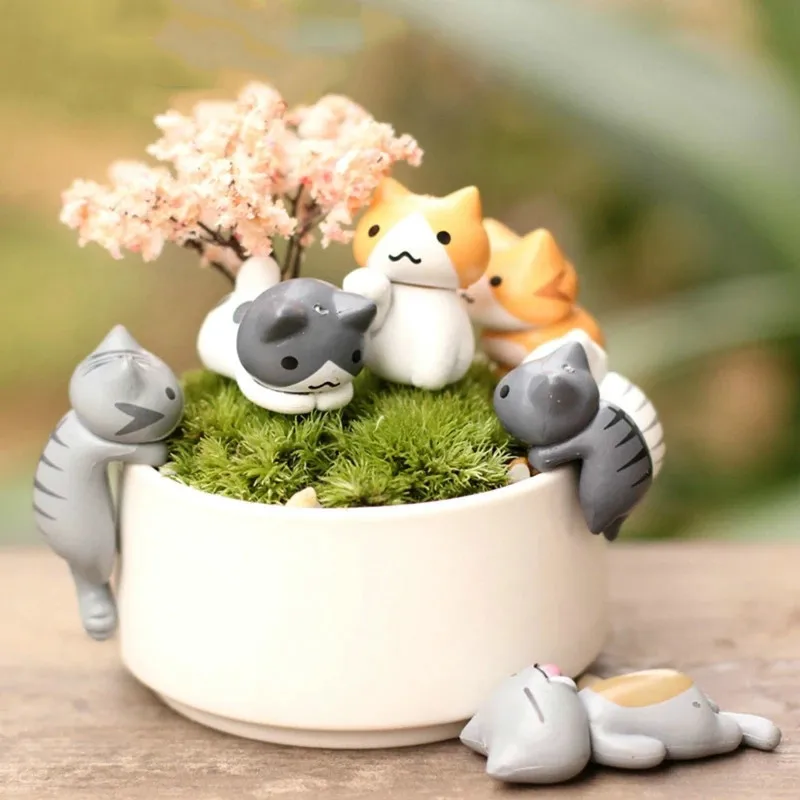 Bonsai Garden Miniature - 6個/セット 漫画風招き猫 ホームガーデン盆栽飾り ミニチュアギフト 可愛いマイクロランドスケープ子猫ミニチュアクラフト