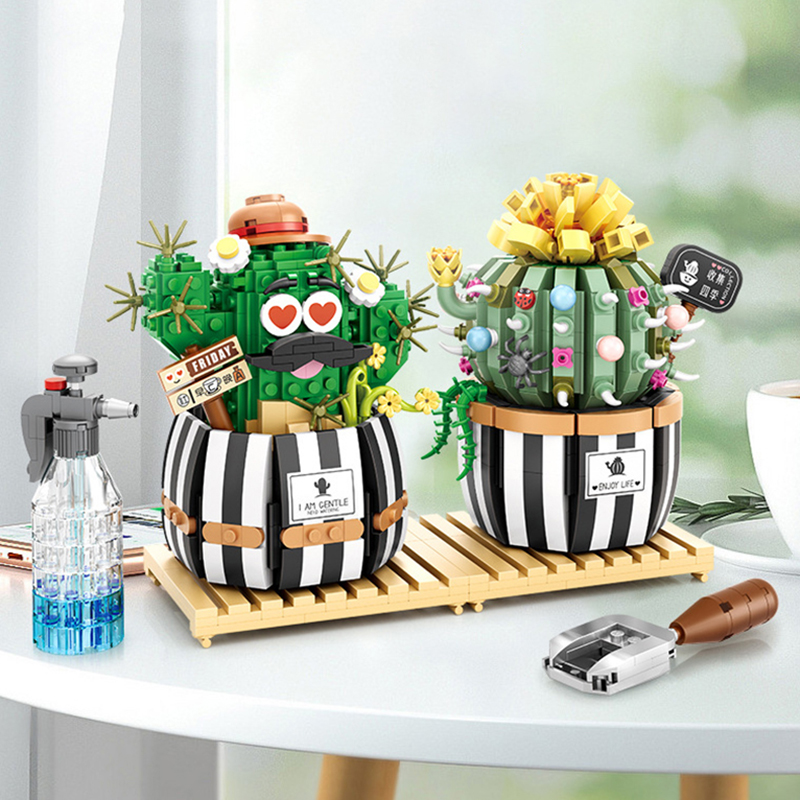 Bonsai Garden Lego - クリエイティブビルディングブロック多肉植物サボテン 3D モデルミニ盆栽シミュレーション緑の植物の花家の装飾子供のおもちゃのギフト
