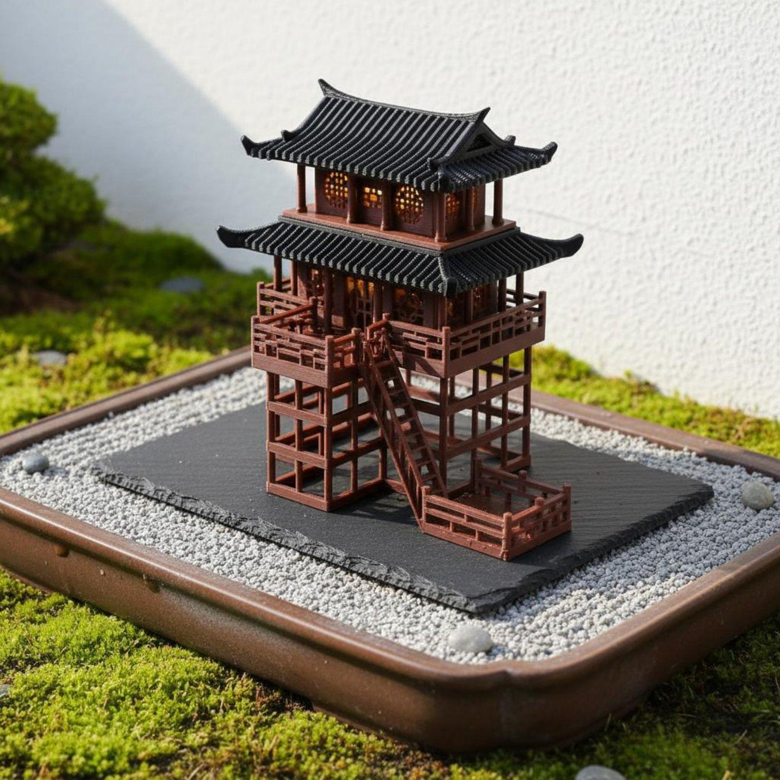 Bonsai Garden For Home - 盆栽ハウス卓上プラスチック製パゴダミニマイクロ風景ホームアクセント、和風庭園パゴダ用