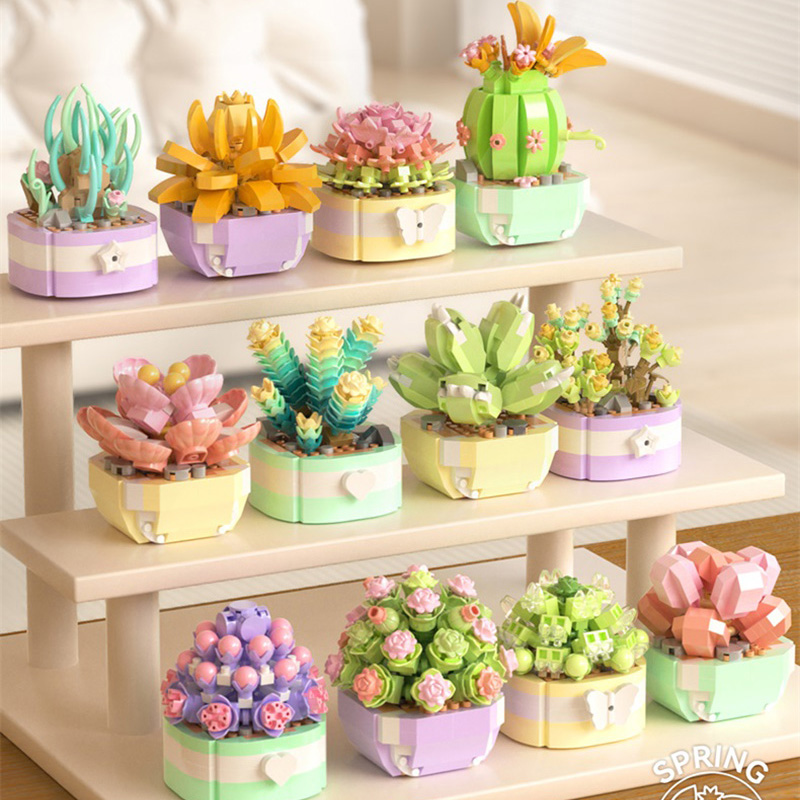 花多肉植物ビルディングブロック永遠の花盆栽庭ロマンチックなレ - Bonsai Garden Lego のレビューと価格