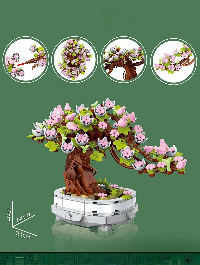 462ピース 桜盆栽 ビルディングブロックセット クリエイテ - Bonsai Garden Lego のレビューと価格