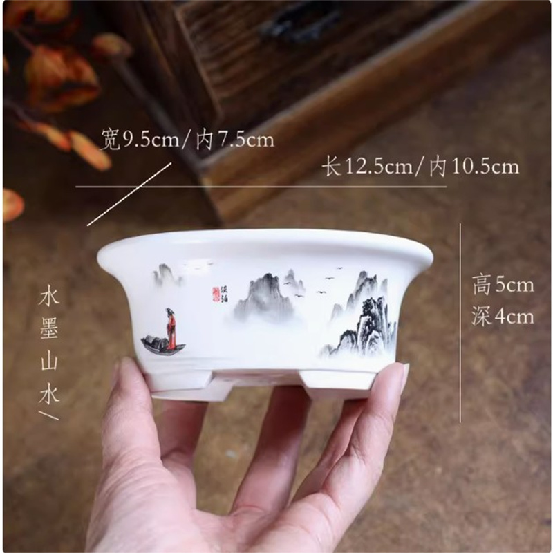 磁器白楕円形盆栽ポット、ミニポット、ラウンド、小さな花瓶、寮 - Bonsai Garden Desk のレビューと価格