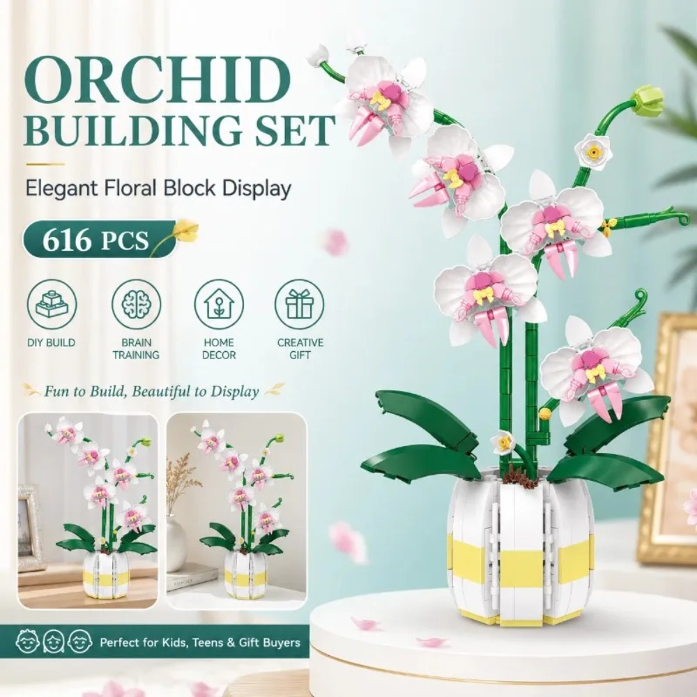 蘭のブロック花束盆栽植物モデルオーナメント絶妙なDIYホーム - Bonsai Garden Lego のレビューと価格