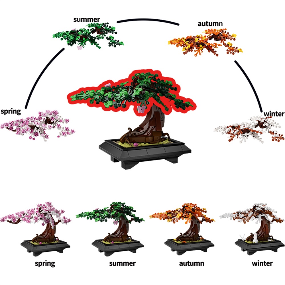 Moc-四季の盆栽レンガモデル,鉢植えの植物,ビルディングブ - Bonsai Garden Lego のレビューと価格