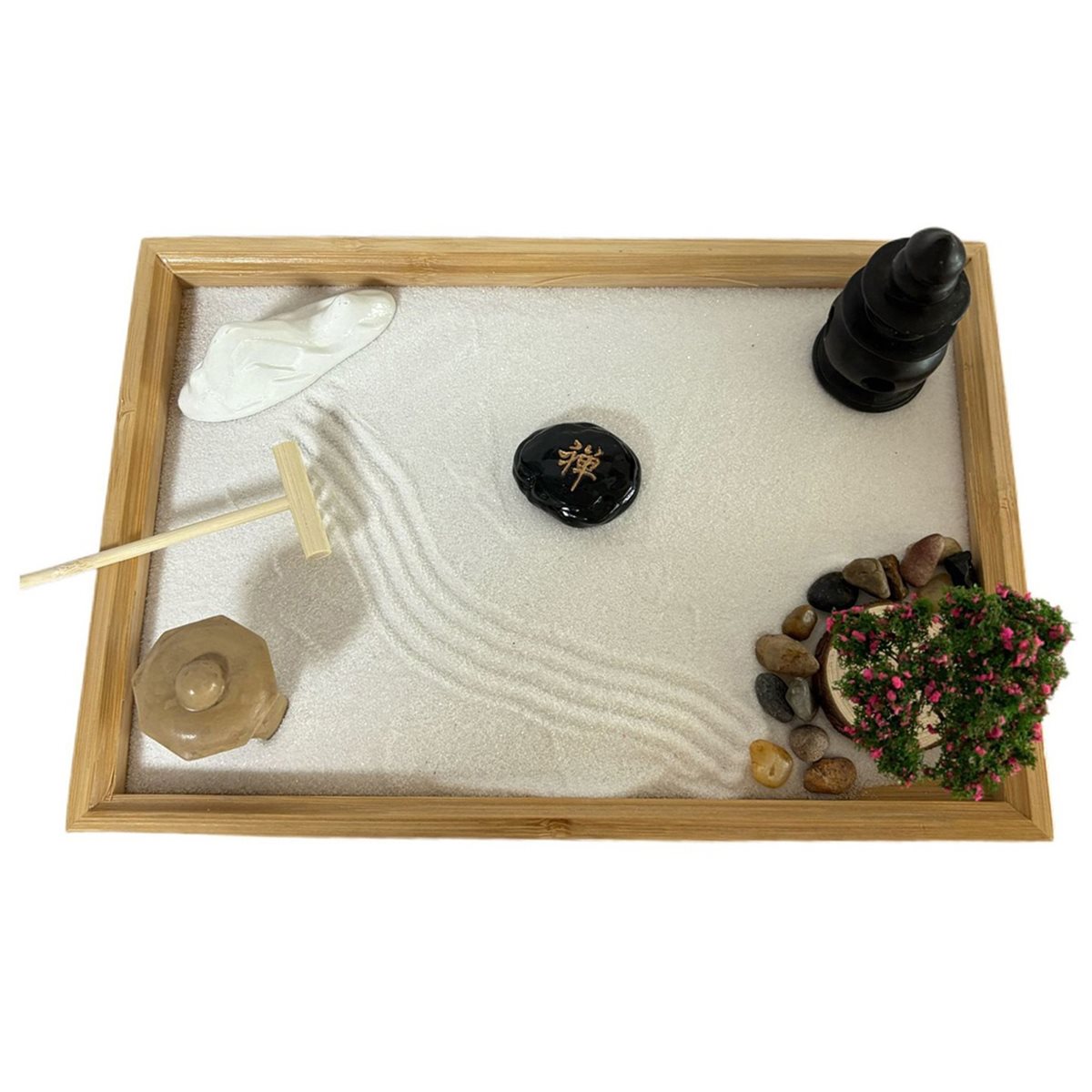 618メガセール 日本庭園風デスク用白砂、人工盆栽、石、熊手 - Bonsai Garden Desk のレビューと価格