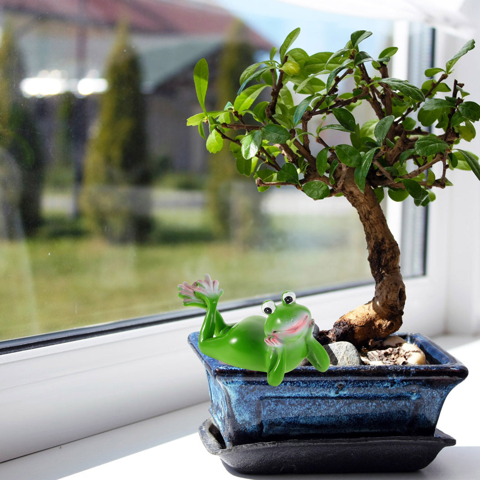 樹脂製カエルの庭飾り、かわいい動物の彫刻、屋外庭園、バルコニ - Bonsai Garden Desk のレビューと価格