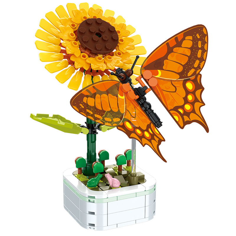 DIY ミニ蝶昆虫鉢植え盆栽フラワーブロックローズ装飾ビルデ - Bonsai Garden Lego のレビューと価格