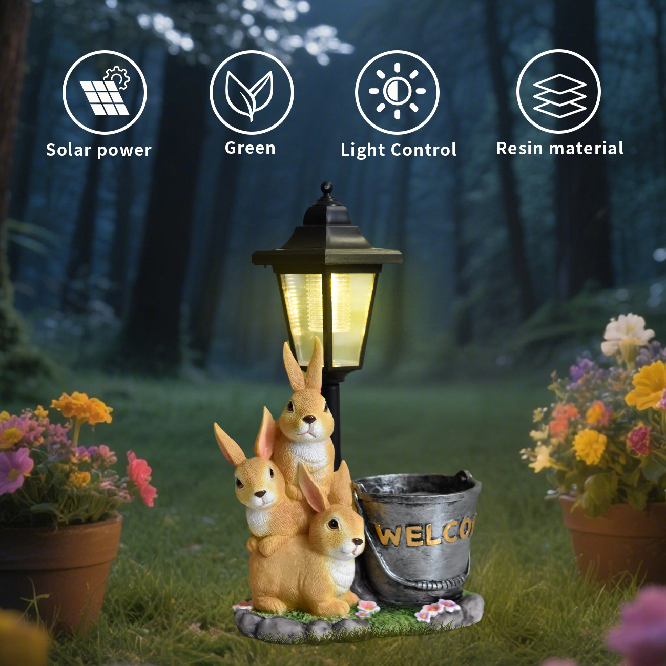 新しいウサギのソーラーガーデンライトオーナメント、庭のバルコ - Bonsai Garden Zen のレビューと価格
